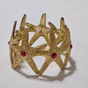 Lily Pulitzer Gold Red and Faux Pearl Inlay Starfish Statement‎ Bracelet New